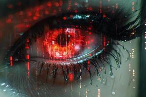 Futuristic Cyber Eye Concept with Digital Interface for Technology and AI Thematics photo