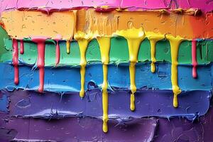 Colorful Dripping Paint on Canvas Abstract Rainbow Art for Design, Print, Card, Poster photo