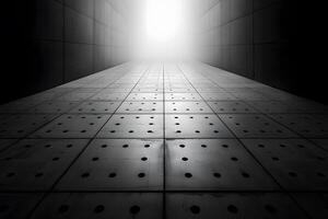 Abstract Futuristic Corridor with Geometric Patterns and Vanishing Point Perspective Ideal for Design, Backgrounds, and Modern Interiors photo