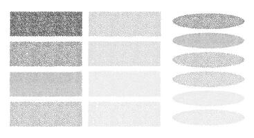 14 dot texture brushes set. Retro style dot engraving to create brushes. Highly detailed tile set vector
