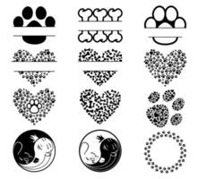 Pet Themed Split Name Frames, Paw Print Clip Art, Dog Owner Ornaments vector