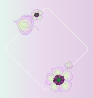 Flower and Physalis Buds. Illustration, hand drawn Botanical elements. White frame with Violet Purple Pink Green Buds and Flowers on background. For pattern, posters, invitation, greeting cards vector