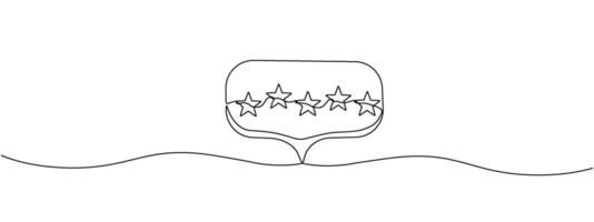 Continuous outline of five stars in speech cloud . Single line editable icon of 5 stars. Rating service concept and customer reviews. Minimalistic artwork vector