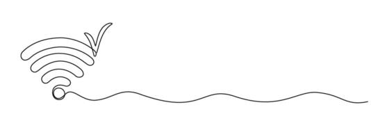 WI-FI wireless connection signal and shared internet network drawn in one continuous line. Outline access point icon for internet in simple linear style. editable illustration vector