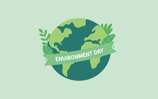 Flat world environment day with ribbon banner and plant design vector