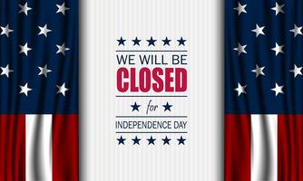 Independence Day USA 4th of July background design with we will be closed text vector