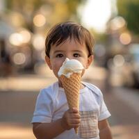 A boy eating a tasty ice cream photo