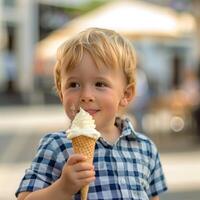 A boy eating a tasty ice cream photo