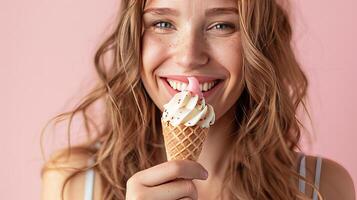 A woman eating a tasty ice cream photo