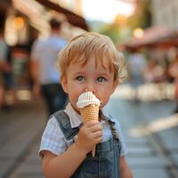 A boy eating a tasty ice cream photo