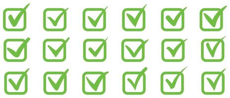 Right check mark green icon. Approved select choose design. vector