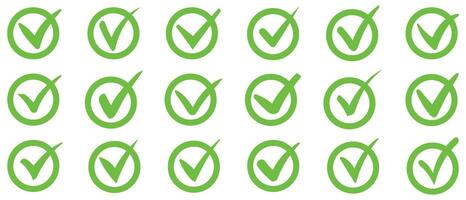 Right check mark green icon. Approved select choose design. vector