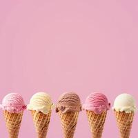 Cones ice creams with fruits, summer dessert background photo