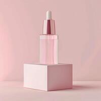 Essential bio oil bottle cosmetics, botanical plants background photo