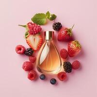 Citrus perfume packaging mockup, fruits citrus background photo