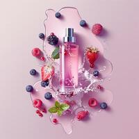 Citrus perfume packaging mockup, fruits citrus background photo