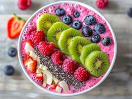 Tasty smoothie breakfast with fruits and berries, healthy food photo