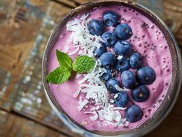 Tasty smoothie breakfast with fruits and berries, healthy food photo