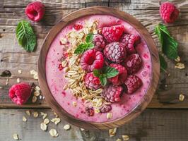Tasty smoothie breakfast with fruits and berries, healthy food photo