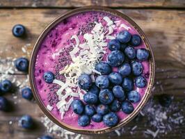 Tasty smoothie breakfast with fruits and berries, healthy food photo