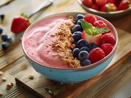 Tasty smoothie breakfast with fruits and berries, healthy food photo