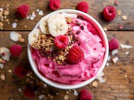 Tasty smoothie breakfast with fruits and berries, healthy food photo