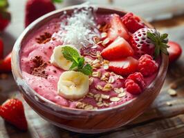 Tasty smoothie breakfast with fruits and berries, healthy food photo
