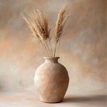 pampa en un arcilla florero, boho interior foto