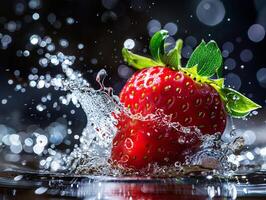 Fruit berries in water splash, healthy food photo