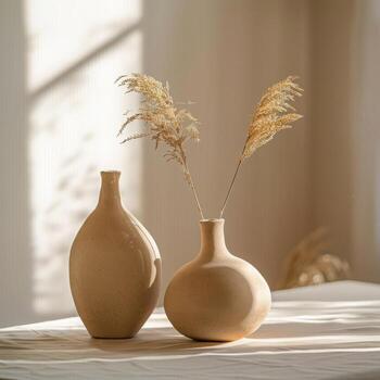 pampa en un arcilla florero, boho interior foto