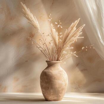 pampa en un arcilla florero, boho interior foto