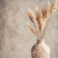 Pampas in a clay vase, boho interior photo