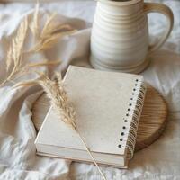 Boho decor in a home office in boho style, boho interior photo