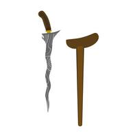 keris traditional weapon from indonesia in flat design illustration isolated on white background. Traditional Weapon From Central Java, East Java, Yogyakarta, Indonesia. vector