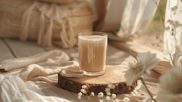 A tasty coffee in a beautiful cup in a boho interior, realistic photo