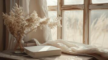 Boho decor in a home office in boho style, boho interior photo