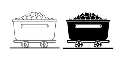 side view mine cart flat icon set isolated on white background vector