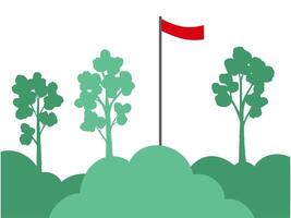 Indonesian Flag with Tree and House vector