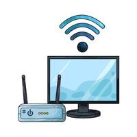Illustration of wifi router and monitor vector