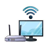 Illustration of wifi router and monitor vector