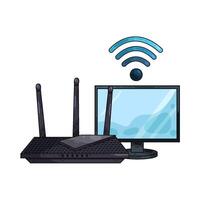 Illustration of wifi router and monitor vector