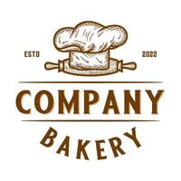 bakery logo design. with the concept of a dough grinder and a vintage-style chef's hat. vector