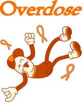 Psychedelic Groovy Cartoon Tablet Mascot Fainted from Overdose, Also Raising Self-Awareness About Overdose vector