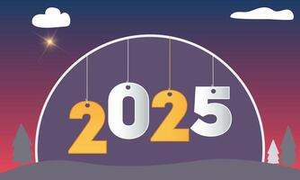 2025 Stylish Hanging Numeral Background Design. Happy New Year Design. vector
