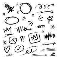 Hand drawn collection of diamonds, paper boats, paper boats, question marks, check marks and more. vector