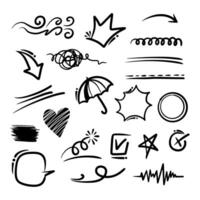 Hand drawn collection of diamonds, paper boats, paper boats, question marks, check marks and more. vector