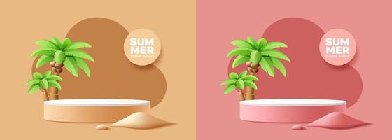 Summer podium display, brown and pink two design, banner on colorful background vector