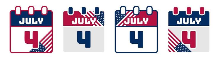 4th of July - American Independence Day Calendar Icon Set. Isolated Design on White Background vector