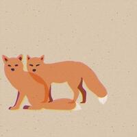 Couple of fox isolated transparency overlap illustrations with risograph effect on old paper background have blank space. vector