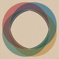 Colorful circle shapes transparency overlap illustrations have blank space as a frame at center with risograph effect on old paper background. vector